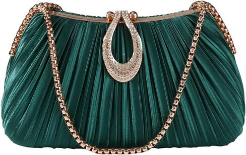 Dreubea Elegant Evening Bag with Crystal Lock & Dual Chains - Soft Clutch for Women in Saudi Arabia