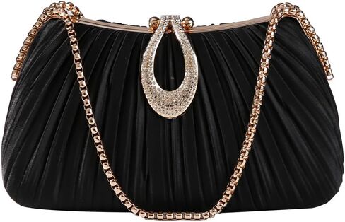 Dreubea Elegant Evening Bag with Crystal Lock & Dual Chains - Soft Clutch for Women in Saudi Arabia