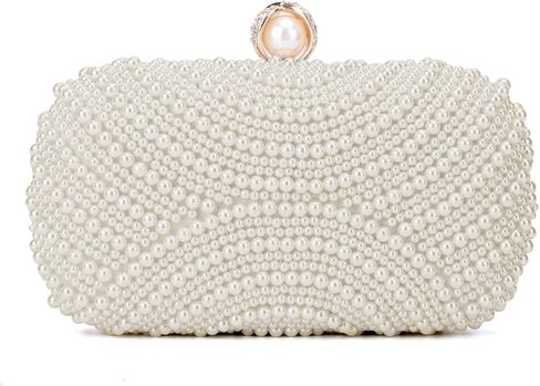 Oweisong Pearl Clutch Purse for Women Formal White Black Beaded Evening Handbag Wedding Bride Clutch in Kuwait
