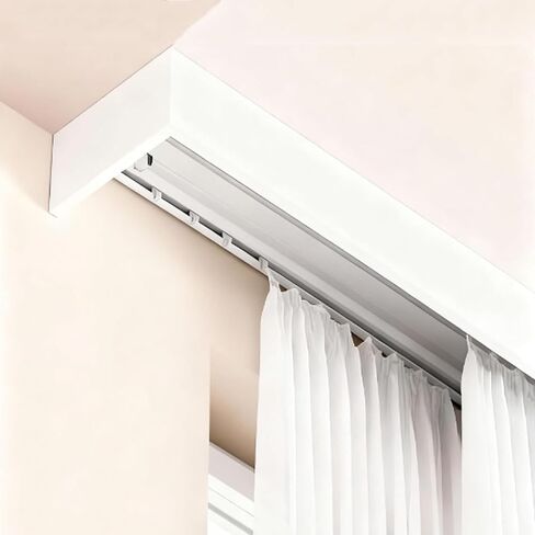 Ceiling or Wall Mount Blackout Curtain Pelmet Box, Double Curtain Track Cover, White Valance Frame for Room Divider & Drapes (Size: 210cm/6.9ft) in Kuwait