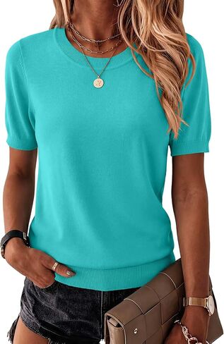 Zeagoo Womens Summer Summer Short Sleeve Tops Crew Neck Swegwover Sensiters فضفاضة بلوزة عارضة ملابس أساسية اللون الأزرق الداكن in Saudi Arabia