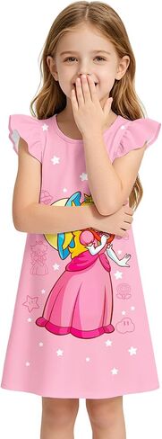 JAZZMAD Cute Princess Flutter Sleeve Dress for Kids Casual Playwear Toddler Girls 3-8Y in Saudi Arabia