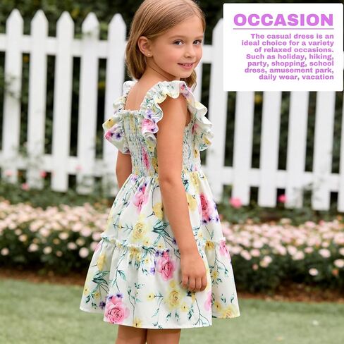 Toddler Girls Summer Dress, Floral Ruffle Sleeve Casual Flowy Sundress for Little Girls, Beach Vacation Party Outfit, 3-7Y in Kuwait