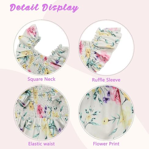 Toddler Girls Summer Dress, Floral Ruffle Sleeve Casual Flowy Sundress for Little Girls, Beach Vacation Party Outfit, 3-7Y in Kuwait
