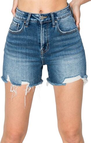 Risen Women's High Rise Raw Hem Distressed Denim Shorts in Saudi Arabia