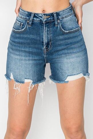 Risen Women's High Rise Raw Hem Distressed Denim Shorts in Saudi Arabia