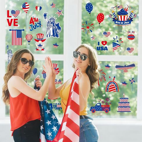 Summer 4th of July Window Clings Patriotic Independence Day Decorations Hawaii Memorial Day Double-Side Window Stickers Hello Summer Decor for 250th Anniversary Home Office Classroom Party Supplie in Saudi Arabia