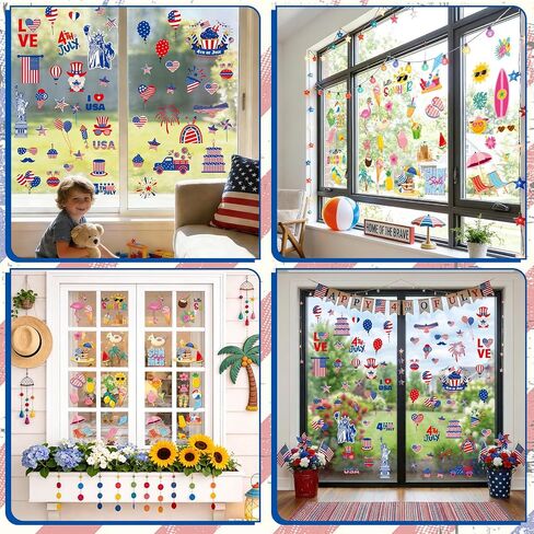 Summer 4th of July Window Clings Patriotic Independence Day Decorations Hawaii Memorial Day Double-Side Window Stickers Hello Summer Decor for 250th Anniversary Home Office Classroom Party Supplie in Saudi Arabia