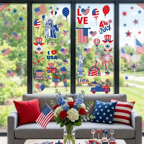 Summer 4th of July Window Clings Patriotic Independence Day Decorations Hawaii Memorial Day Double-Side Window Stickers Hello Summer Decor for 250th Anniversary Home Office Classroom Party Supplie in Saudi Arabia