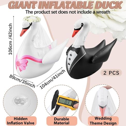 Hungdao 2 Pcs 4 ft Wedding Inflatable Duck Bride Groom Rubber Ducks Marriage Blow Up Duck Large Giant Wedding Rubber Duck Bachelorette Pool Floats for Wedding Ceremony Bridal Party Decoration in Kuwait