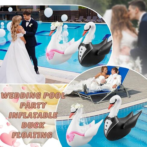 Hungdao 2 Pcs 4 ft Wedding Inflatable Duck Bride Groom Rubber Ducks Marriage Blow Up Duck Large Giant Wedding Rubber Duck Bachelorette Pool Floats for Wedding Ceremony Bridal Party Decoration in Kuwait