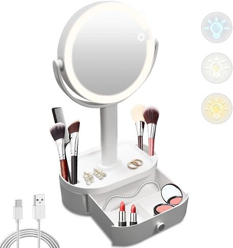 SANYCASA Makeup Mirror with Lights, Lighted Makeup Mirror with Magnification, 80 LED Vanity Mirror with Lights, 3 Color Modes & Stepless Dimming, Shatterp roof & Stable Base in Saudi Arabia