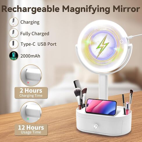 SANYCASA Makeup Mirror with Lights, Lighted Makeup Mirror with Magnification, 80 LED Vanity Mirror with Lights, 3 Color Modes & Stepless Dimming, Shatterp roof & Stable Base in Saudi Arabia