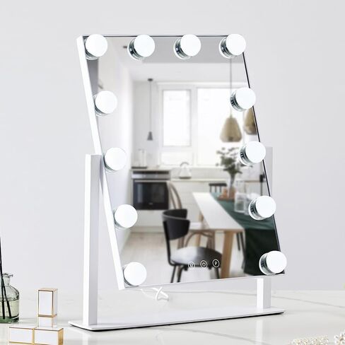 HIEEY Hollywood Vanity Mirror with 12 Dimmable Bulbs Lights, Three Color Lighting Modes, and 5X Magnification, Smart Touch Control, 360°Rotation (White,Gift Box) in Saudi Arabia