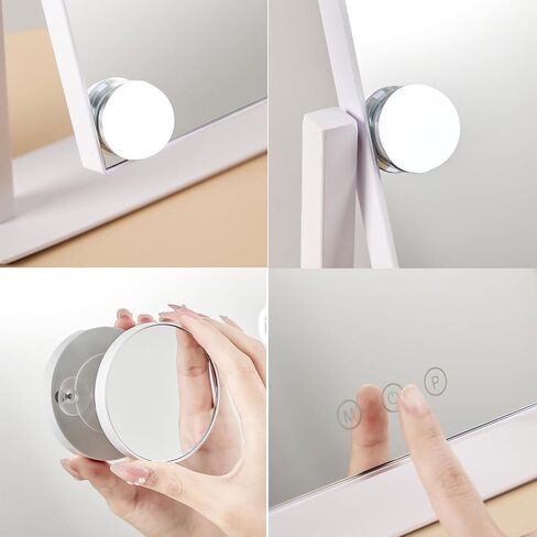 HIEEY Hollywood Vanity Mirror with 12 Dimmable Bulbs Lights, Three Color Lighting Modes, and 5X Magnification, Smart Touch Control, 360°Rotation (White,Gift Box) in Saudi Arabia
