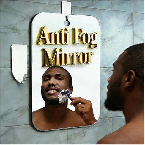 Thicken Shower Mirror Fogless for Shaving,(Medium 8.1x6.1 Inch) Shatterproof Anti Fog Shaving Mirror Holder NO-Drilling, No Fog Free,Small Wall Mounted Bathroom Accessories Camping Hanging Men in Saudi Arabia