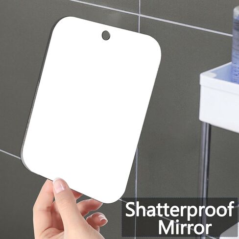 Thicken Shower Mirror Fogless for Shaving,(Medium 8.1x6.1 Inch) Shatterproof Anti Fog Shaving Mirror Holder NO-Drilling, No Fog Free,Small Wall Mounted Bathroom Accessories Camping Hanging Men in Saudi Arabia