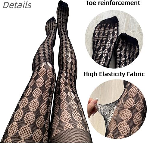 Funky Black Argyle Patterned Fishnet Tights for Women - Fancy High Waist Stretch Plaid Pantyhose, Goth Sheer Mesh Stockings for Parties, Dates & Daily Styling in Saudi Arabia