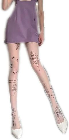 Women Sexy Tights with Patterned Tattoos Pantyhose Inscriptions Flower Letter Ladies Thin Long Black Stockings in Saudi Arabia