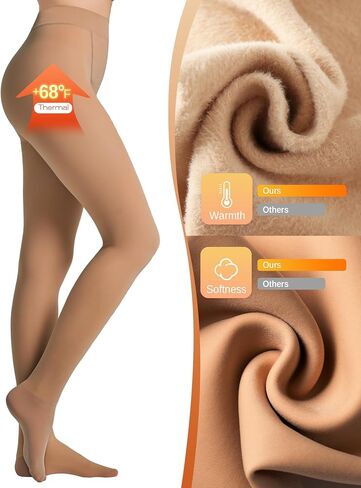 LABELLA Skin Color Thermal Fleece Lined Tights for Women, Ultra Soft Warm Winter Fake Translucent Tights with Wide Waistband in Saudi Arabia