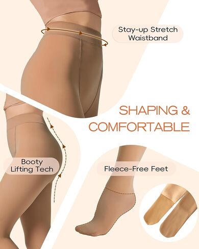 LABELLA Skin Color Thermal Fleece Lined Tights for Women, Ultra Soft Warm Winter Fake Translucent Tights with Wide Waistband in Saudi Arabia