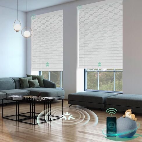 Yoolax Motorized Matter Zebra Blinds Compatible with Alexa, Google Home, Apple HomeKit, Blackout Smart Blinds, Privacy Light Control Horizontal Window Blind for Home (100% Blackout Striped Ivory) in Saudi Arabia