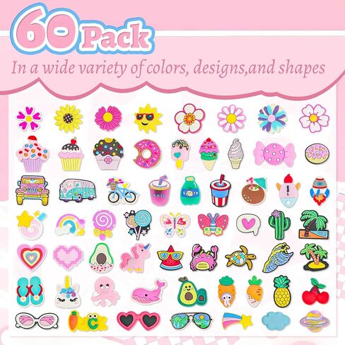 60 PCS Cartoon Shoe Charms for K-pop Cute Shoe Decoration Charms for Clog Sandals, Shoe Accessories Charms for Women Adults in Saudi Arabia