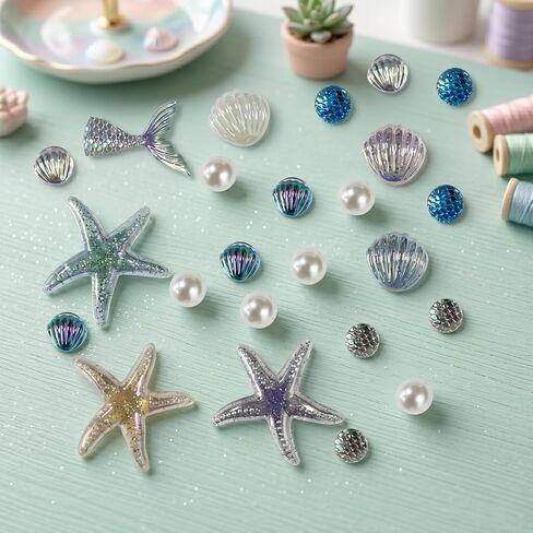 25Pcs Summer Beach Shoe Charms for Clog Sandals, Starfish, Shell, Mermaid tail, Pearl Charms Accessories, DIY Shoe Decoration Charms for Women in Saudi Arabia