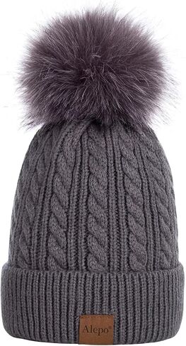 Alepo Womens Winter Beanie Hat, Warm Fleece Lined Knitted Soft Ski Cuff Cap with Pom Pom in Saudi Arabia