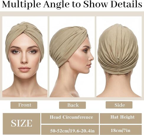 4 Pcs Turbans for Women Stretchy Pre Tied Knot Pleated Head Wraps Sleep Hats Cancer Headwear Beanie Chemo Head Wrap in Black, Khaki, Navy Blue, Gray in Kuwait