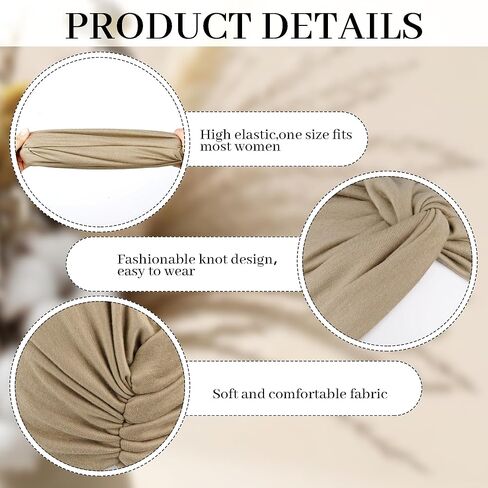 4 Pcs Turbans for Women Stretchy Pre Tied Knot Pleated Head Wraps Sleep Hats Cancer Headwear Beanie Chemo Head Wrap in Black, Khaki, Navy Blue, Gray in Kuwait