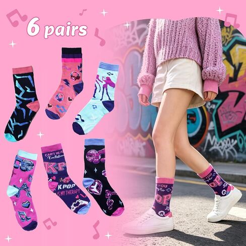 6 Pairs Kpop Party Favors Bulk K-pop Socks Bulk for Women Girls Fans Kpop Birthday Party Supplies Music Friendship Gifts K-pop Themed Gifts in Saudi Arabia