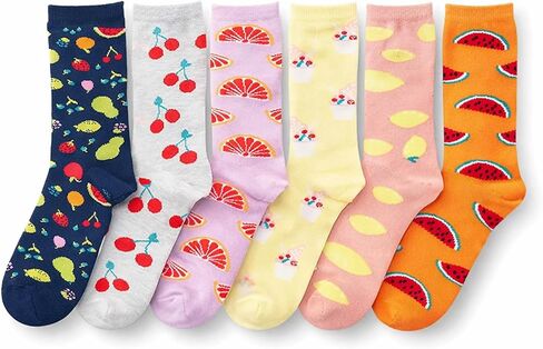 bony&katia Cute Fruits Crew Socks for Women 6 Pair Set - Soft Breathable Cotton Casual Socks - Gift Idea for Mothers Day in Saudi Arabia