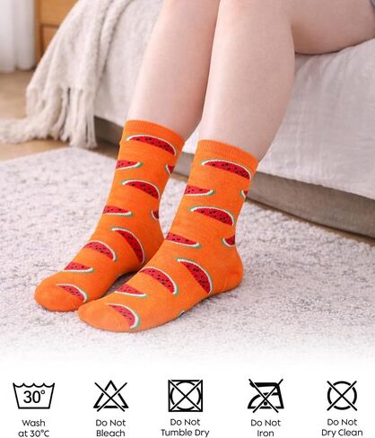 bony&katia Cute Fruits Crew Socks for Women 6 Pair Set - Soft Breathable Cotton Casual Socks - Gift Idea for Mothers Day in Saudi Arabia