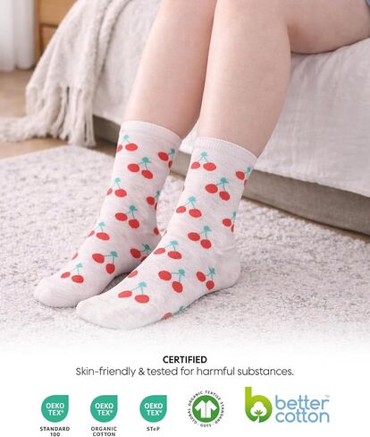 bony&katia Cute Fruits Crew Socks for Women 6 Pair Set - Soft Breathable Cotton Casual Socks - Gift Idea for Mothers Day in Saudi Arabia