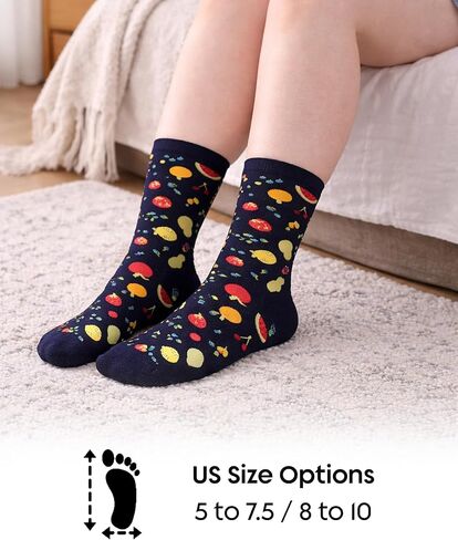 bony&katia Cute Fruits Crew Socks for Women 6 Pair Set - Soft Breathable Cotton Casual Socks - Gift Idea for Mothers Day in Saudi Arabia