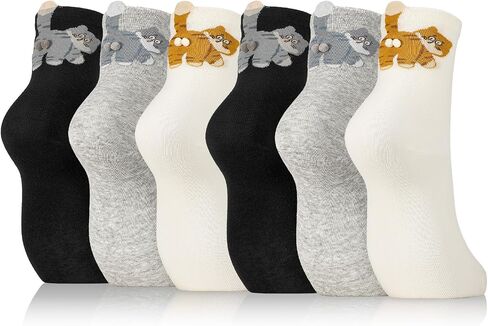 6 Pairs Cute Cat Socks with Balls, Women's 3D Cat Cotton Crew Socks, Novelty Funny Animal Sock for Women Cats Lovers Gift in Saudi Arabia