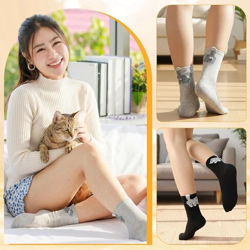 6 Pairs Cute Cat Socks with Balls, Women's 3D Cat Cotton Crew Socks, Novelty Funny Animal Sock for Women Cats Lovers Gift in Saudi Arabia