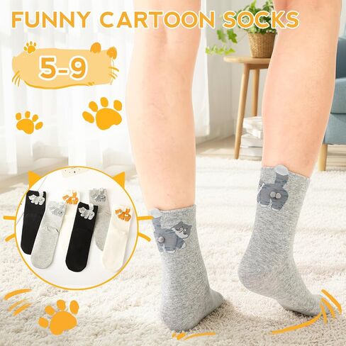 6 Pairs Cute Cat Socks with Balls, Women's 3D Cat Cotton Crew Socks, Novelty Funny Animal Sock for Women Cats Lovers Gift in Saudi Arabia