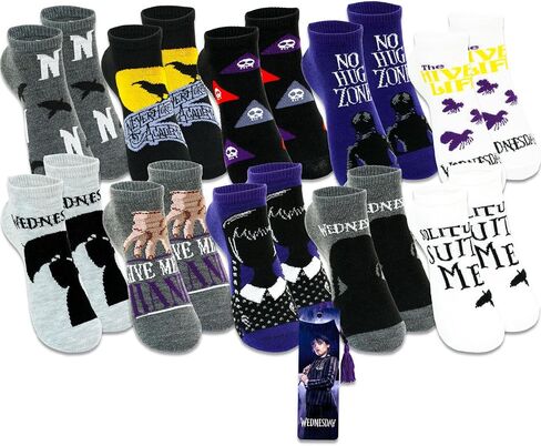 Wednesday Socks for Women Set - Bundle with 10 Pairs of Low Cut Socks Size 9-11 for Women Plus Bookmark | Wednesday Addams Apparel Set in Kuwait