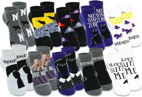Wednesday Socks for Women Set - Bundle with 10 Pairs of Low Cut Socks Size 9-11 for Women Plus Bookmark | Wednesday Addams Apparel Set in Kuwait