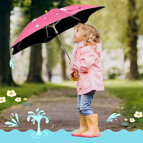 ALAZA Wgute Stars Pink Umbrella for Kid's Toddler Boys Girls Folding Umbrella,Easy Open/Close, UV Protection Portable, Anti-rebound Safe Design Compact,Lightweight in Kuwait