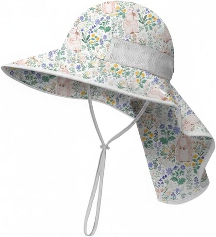 Toddler Sun Hat Kids Bucket Hat UPF 50+ Wide Brim Neck Flap - Adjustable Baby Beach Hat Summer Play Essentials in Saudi Arabia