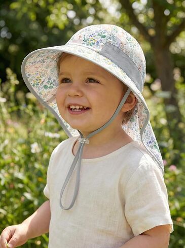 Toddler Sun Hat Kids Bucket Hat UPF 50+ Wide Brim Neck Flap - Adjustable Baby Beach Hat Summer Play Essentials in Saudi Arabia