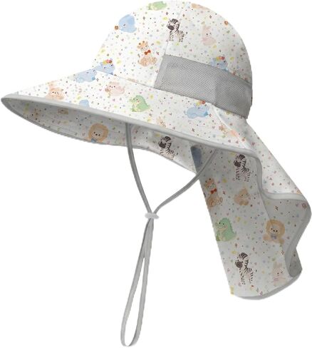 Toddler Sun Hat Kids Bucket Hat UPF 50+ Wide Brim Neck Flap - Adjustable Baby Beach Hat Summer Play Essentials in Saudi Arabia