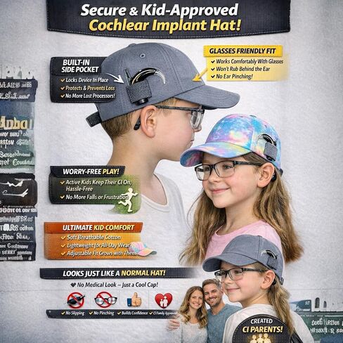 Cochlear Implant Kids Hat – Secure Fit for Nucleus 7 & BTE Processors | Comfortable CI Hat for Sports & Everyday Wear Grey in Saudi Arabia