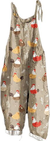 Women's Jumpsuits Summer Rompers & Overalls 2025 Chicken Print Casual Sleeveless Comfy Loose Bib Overalls(chickH,x_l) in Saudi Arabia