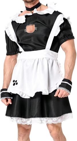 Male Maid Uniforms,Anime French Cat Maid Apron Fancy Dress Cosplay Costume Headwear Collar Cuffs Set in Saudi Arabia