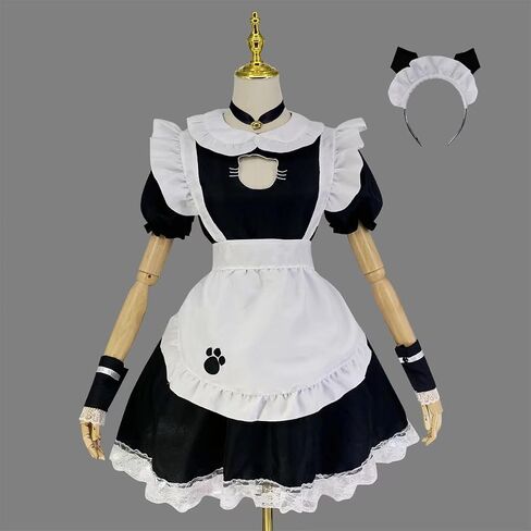 Male Maid Uniforms,Anime French Cat Maid Apron Fancy Dress Cosplay Costume Headwear Collar Cuffs Set in Saudi Arabia