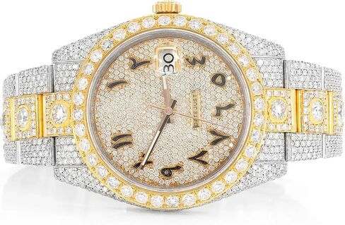 Automatic Moissanite Diamond Watch for Men, Fully Iced Out Two-Tone Luxury Timepiece, Arabic Dial, Stainless Steel, Luminous in Saudi Arabia
